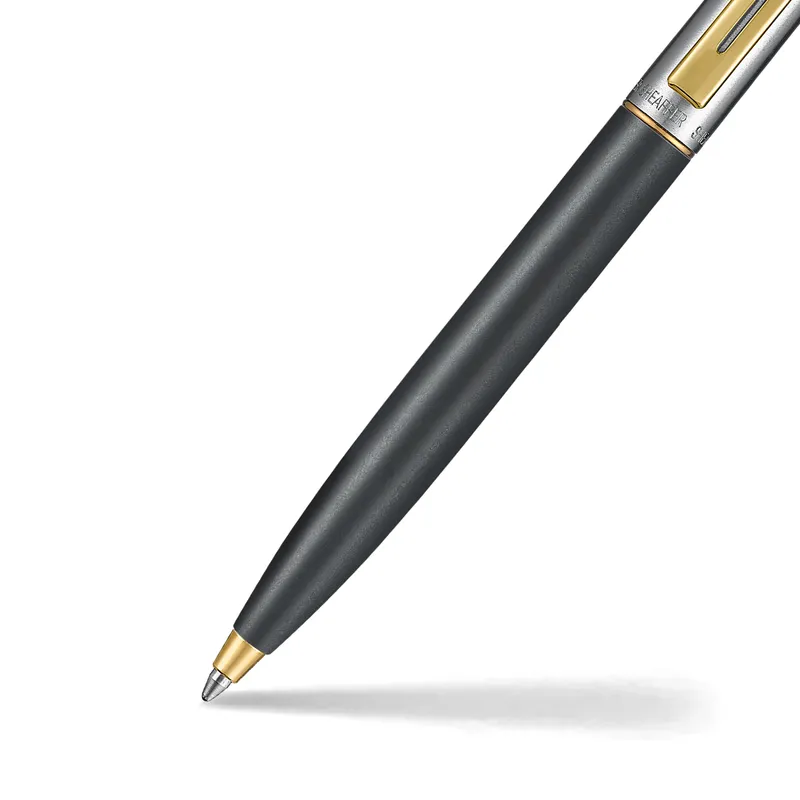 Sheaffer Sentinel Metal 334 Matte Black Barrel and Brushed Chrome Cap Ballpoint Pen with Gold-Plated Trims