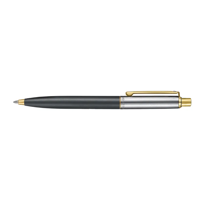 Sheaffer Sentinel Metal 334 Matte Black Barrel and Brushed Chrome Cap Ballpoint Pen with Gold-Plated Trims