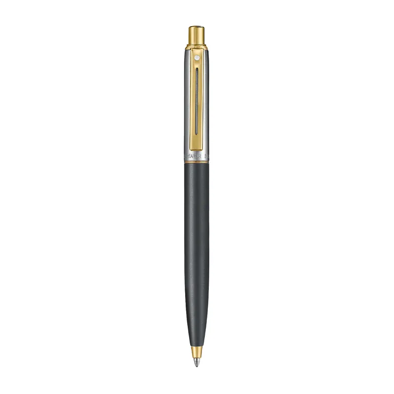 Sheaffer Sentinel Metal 334 Matte Black Barrel and Brushed Chrome Cap Ballpoint Pen with Gold-Plated Trims