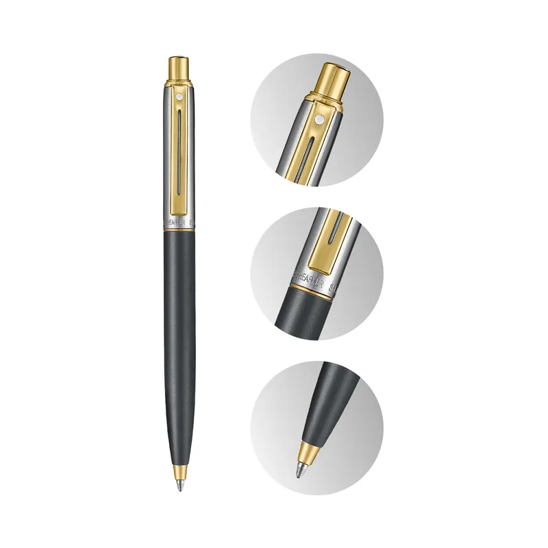 Sheaffer Sentinel Metal 334 Matte Black Barrel and Brushed Chrome Cap Ballpoint Pen with Gold-Plated Trims