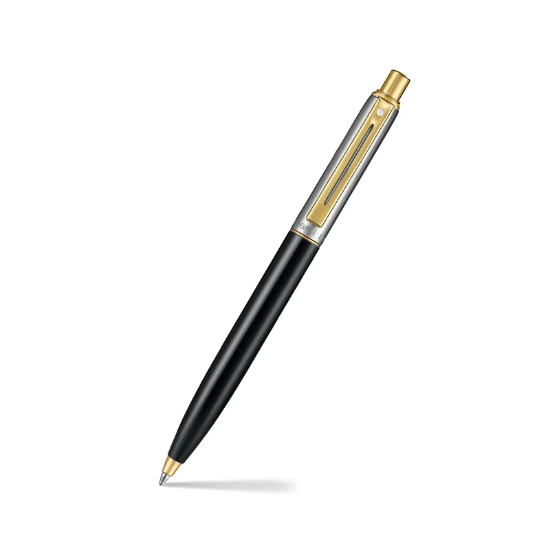 Sheaffer Sentinel Metal 335 Glossy Black Barrel and Brushed Chrome Cap Ballpoint Pen with Gold-Plated Trims