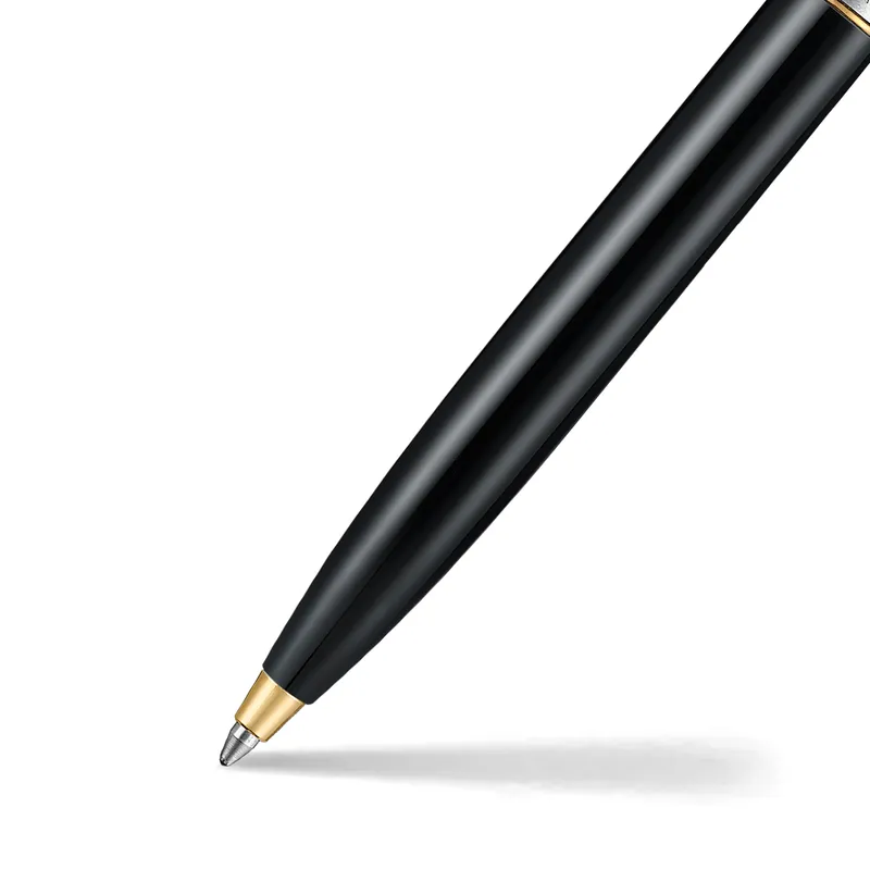 Sheaffer Sentinel Metal 335 Glossy Black Barrel and Brushed Chrome Cap Ballpoint Pen with Gold-Plated Trims