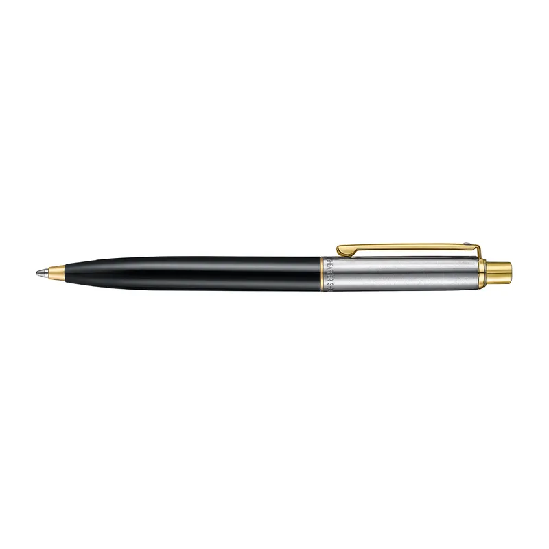 Sheaffer Sentinel Metal 335 Glossy Black Barrel and Brushed Chrome Cap Ballpoint Pen with Gold-Plated Trims