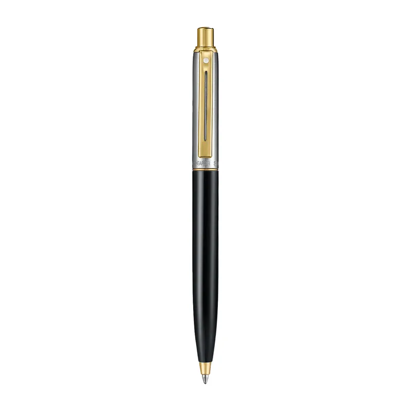 Sheaffer Sentinel Metal 335 Glossy Black Barrel and Brushed Chrome Cap Ballpoint Pen with Gold-Plated Trims
