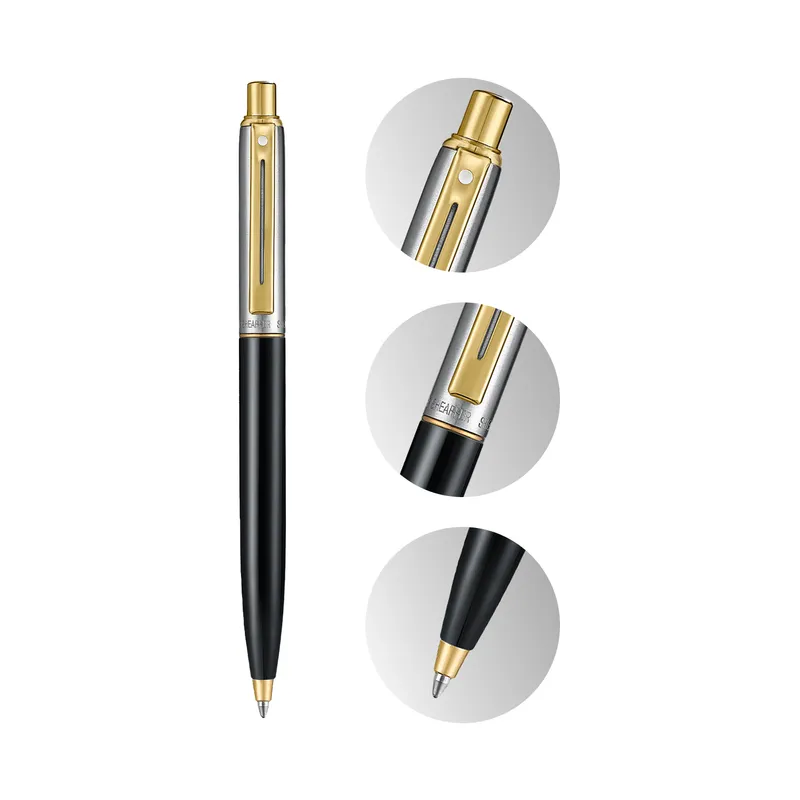 Sheaffer Sentinel Metal 335 Glossy Black Barrel and Brushed Chrome Cap Ballpoint Pen with Gold-Plated Trims