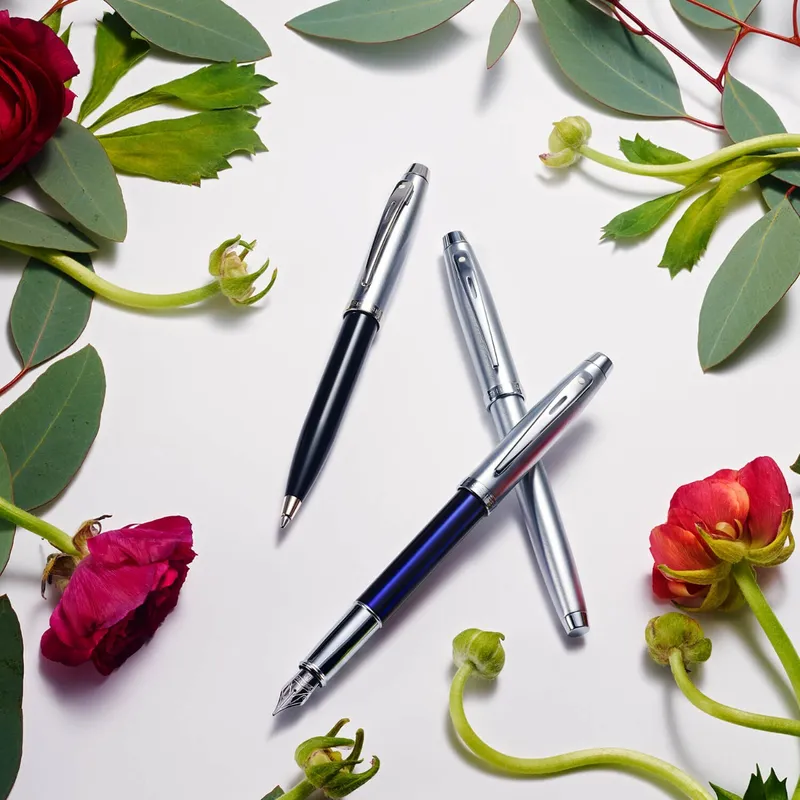 Sheaffer 100 9313 Ballpoint Pen Black And Brushed Chrome With Chrome Plated Trim
