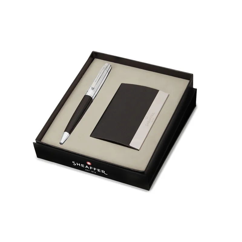 Sheaffer Gift Set 300 Ballpoint Pen with Business Card Holder  Glossy Black with Chrome Trims