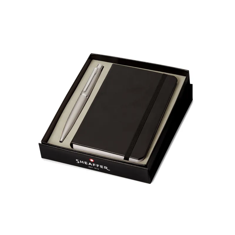 Sheaffer Gift Set VFM Ballpoint Pen with Small Notebook Strobe Silver with Chrome Trims