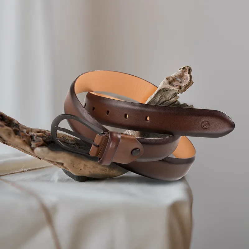 Lapis Bard Sullivan Belt Carbon Black 35mm Buckle with Two tone Leather - Chestnut Brown