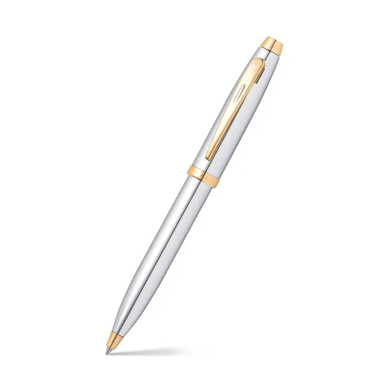 Sheaffer Gift Set 100 Ballpoint Pen with Table Clock  Bright Chrome with Gold Trims