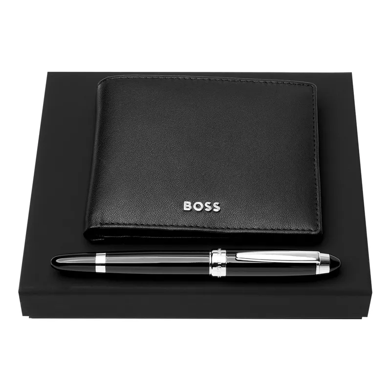 Hugo Boss Gift Set Iconic Rollerball Pen With Wallet - Black