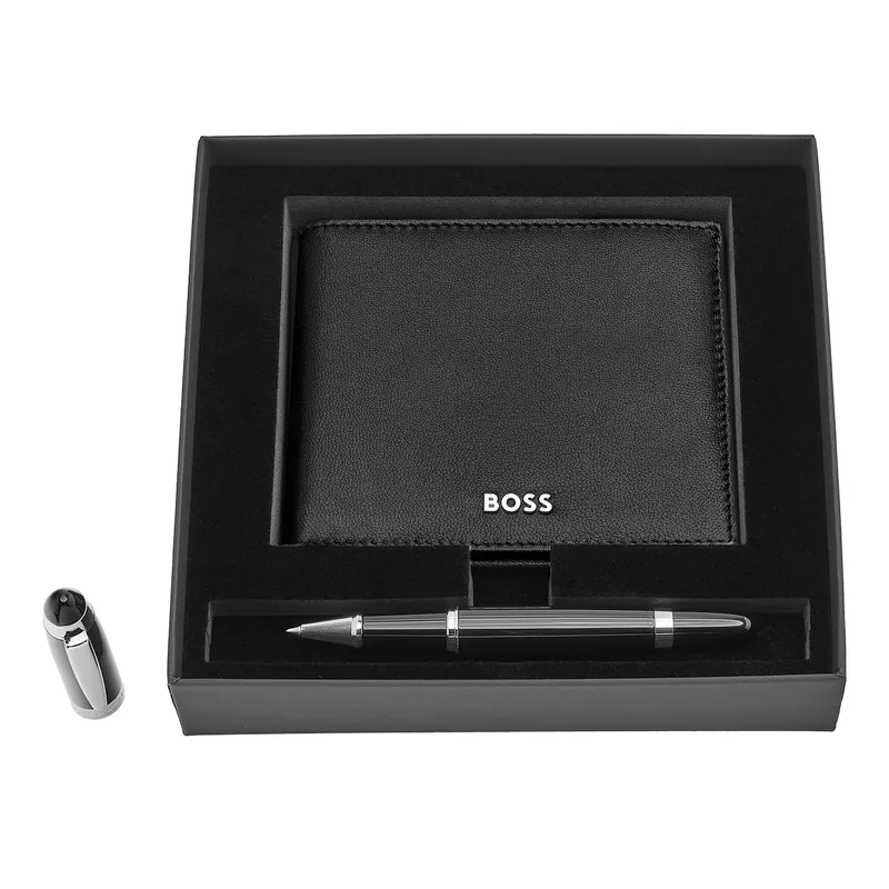 Hugo Boss Gift Set Iconic Rollerball Pen With Wallet - Black
