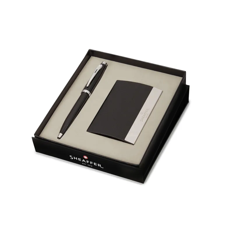 Sheaffer Gift Set 100 Ballpoint Pen with Business Card Holder  Glossy Black with Chrome Trims