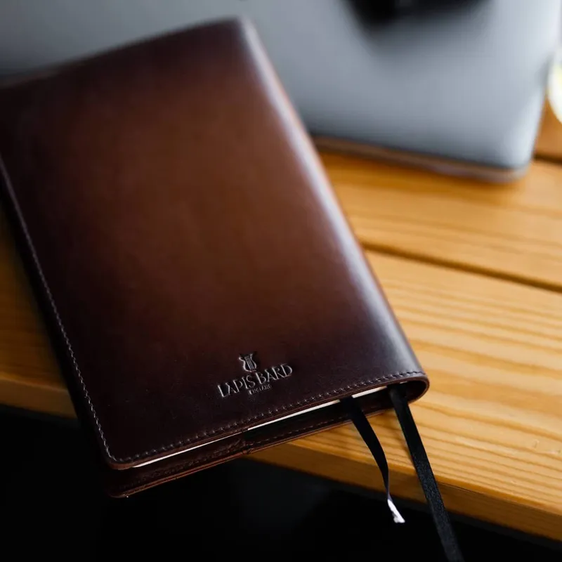 Lapis Bard A5-Size Leather Notebook Jacket - Cognac