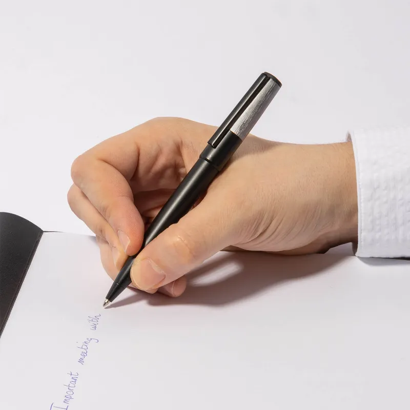 Hugo Boss Gear Minimal Ballpoint Pen - Black And Chrome