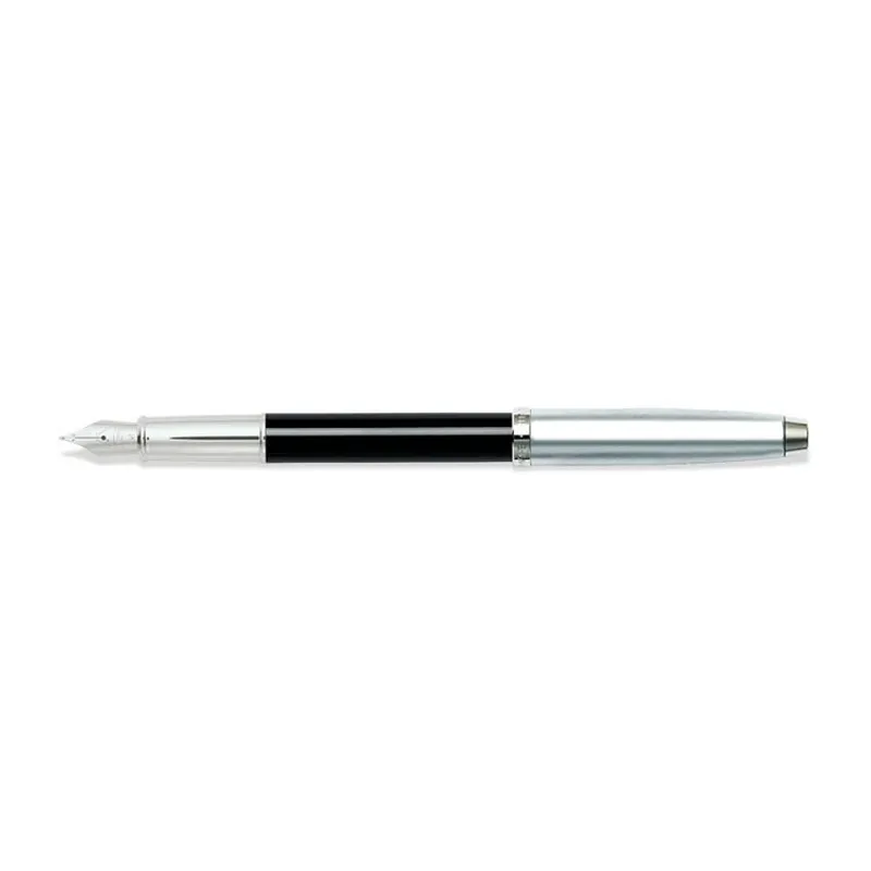 Sheaffer 9313 Gift 100 Fountain Pen (Medium) Glossy Black and Brushed Chrome with Chrome Plated Trim