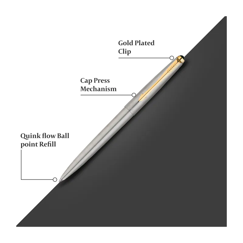 Parker Galaxy Stainless Steel Ballpoint Pen With Gold Trim