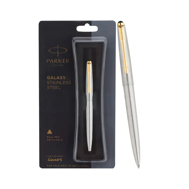 Parker Galaxy Stainless Steel Ballpoint Pen With Gold Trim