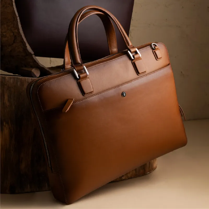 Lapis Bard Ducorium Spencer 15-inch Slim Laptop Business Bag - Cognac
