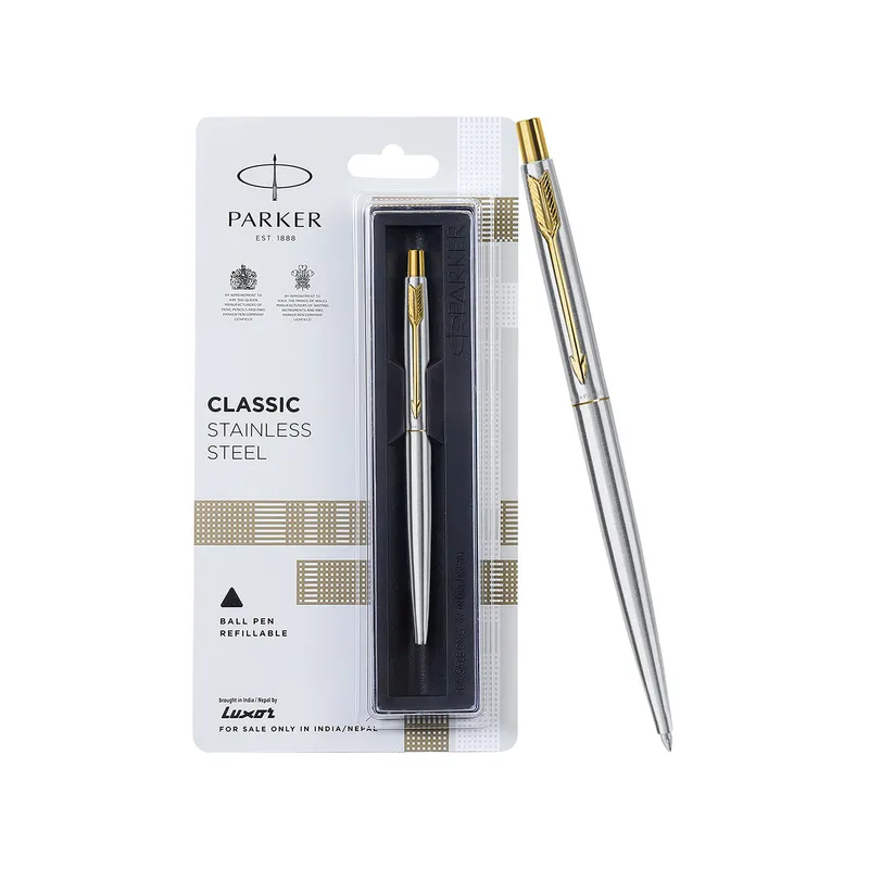 Parker Classic Stainless Steel Ballpoint Pen With Gold Trim