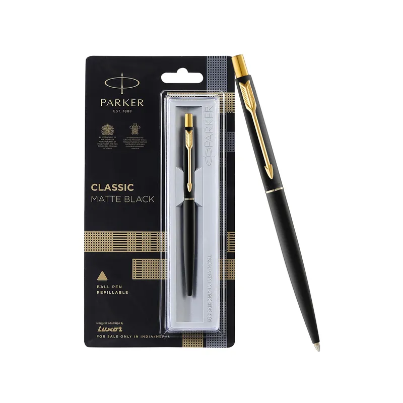 Parker Classic Matte Black Ballpoint Pen With Gold Trim