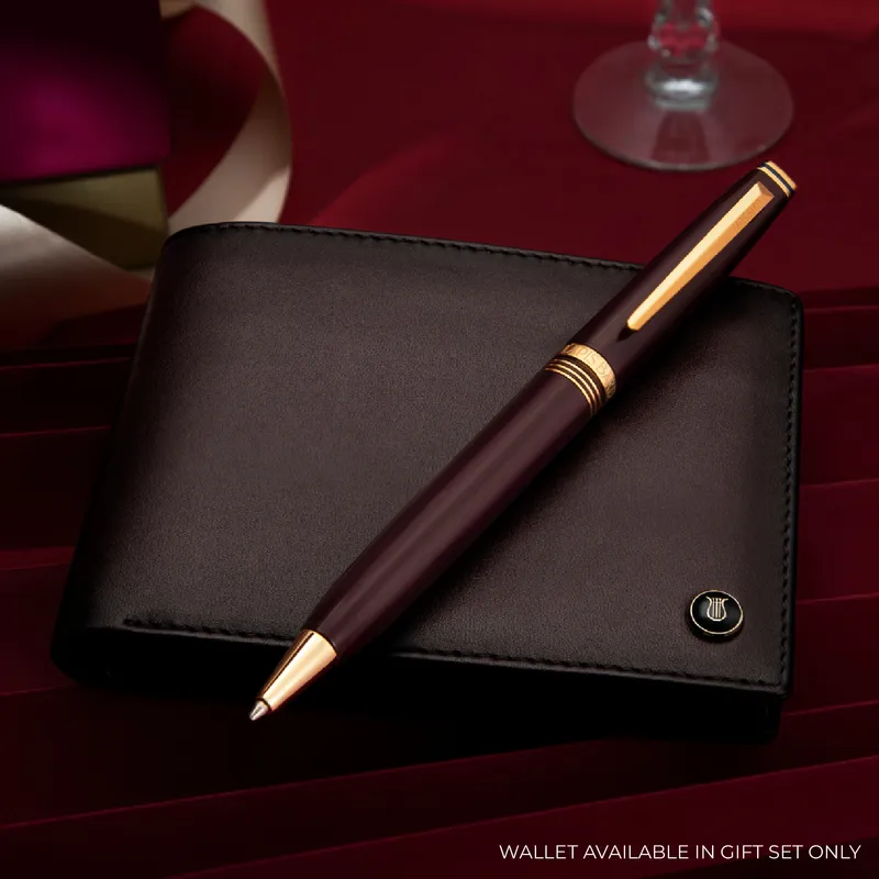 Lapis Bard Contemporary Bordeaux Ballpoint Pen  Gold Trims