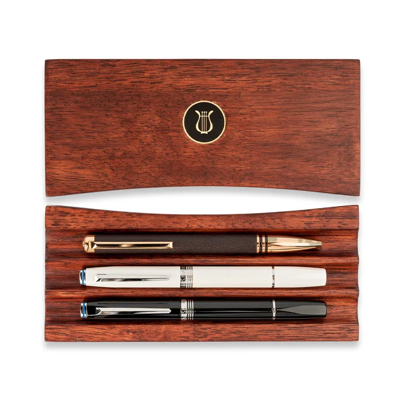 Lapis Bard Contemporary Torque Hickory Ballpoint Pen - Brown with Gold Trims