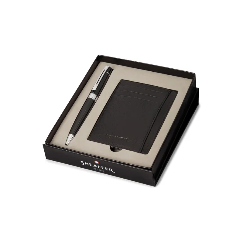 Sheaffer Gift Set 300 Ballpoint Pen with Credit Card Holder  Glossy Black with Chrome Trims