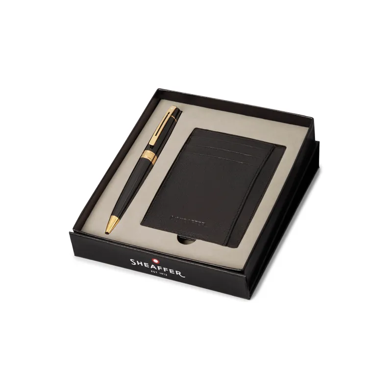 Sheaffer Gift Set 300 Ballpoint Pen with Credit Card Holder  Glossy Black with Gold Trims