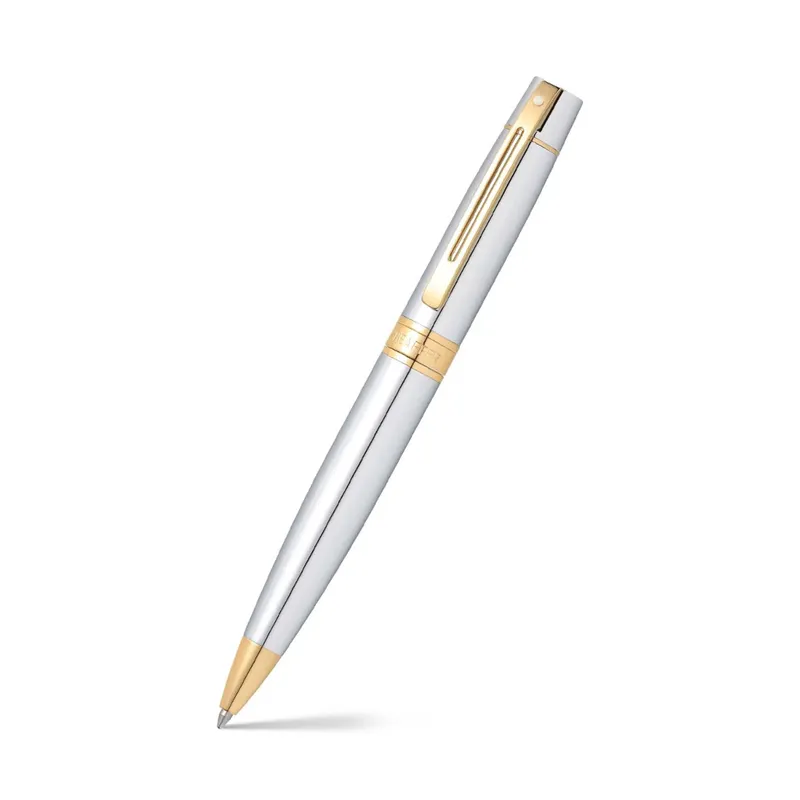 Sheaffer Gift Set 300 Ballpoint Pen with Credit Card Holder  Bright Chrome with Gold Trims