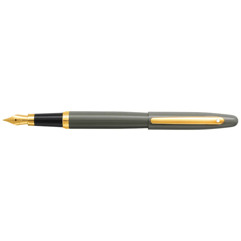Sheaffer VFM 9427 Glossy Light Gray Fountain Pen With PVD Gold-Tone Trim - Medium