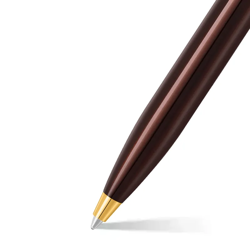 Sheaffer 100 9370 Glossy Coffee Brown Ballpoint Pen With PVD Gold-Tone Trim