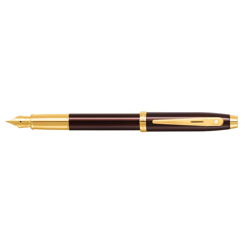 Sheaffer 100 9370 Glossy Coffee Brown Fountain Pen With PVD Gold-Tone Trim - Medium