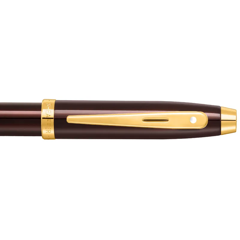 Sheaffer 100 9370 Glossy Coffee Brown Fountain Pen With PVD Gold-Tone Trim - Medium