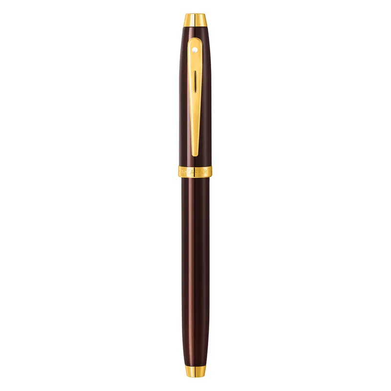 Sheaffer 100 9370 Glossy Coffee Brown Fountain Pen With PVD Gold-Tone Trim - Medium