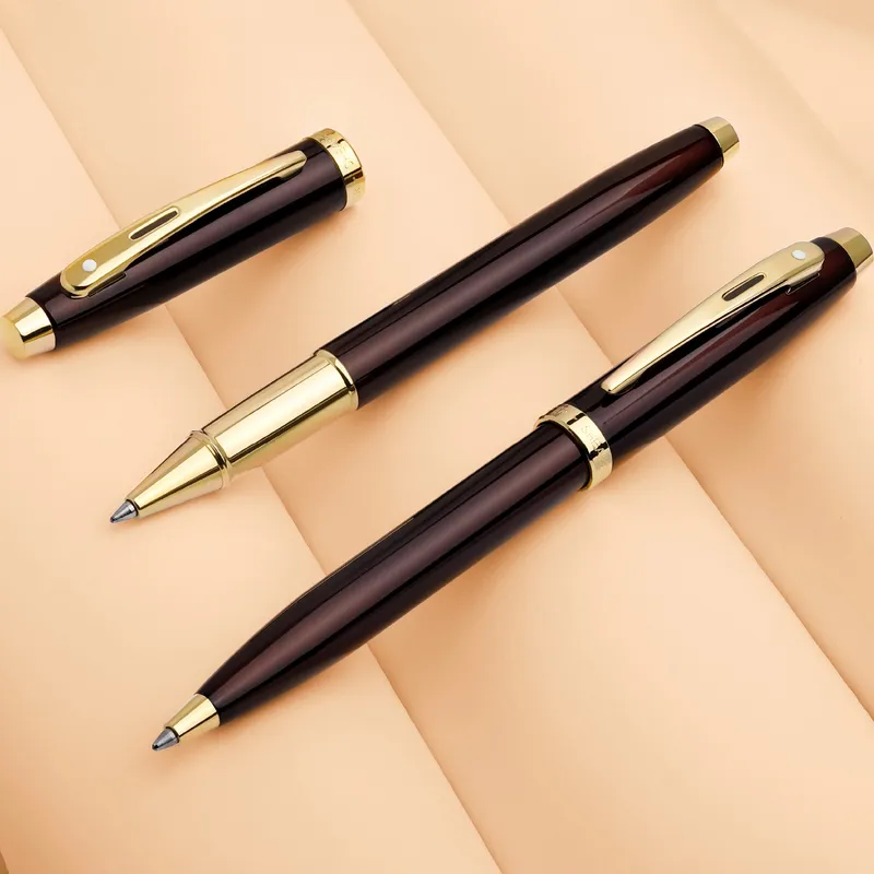 Sheaffer 100 9370 Glossy Coffee Brown Rollerball Pen With PVD Gold-Tone Trim