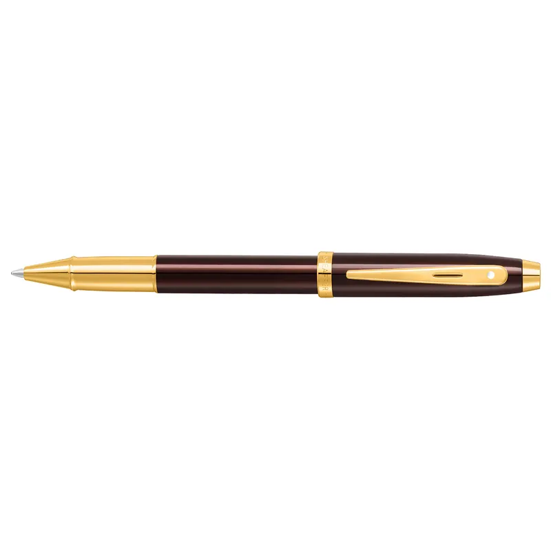 Sheaffer 100 9370 Glossy Coffee Brown Rollerball Pen With PVD Gold-Tone Trim