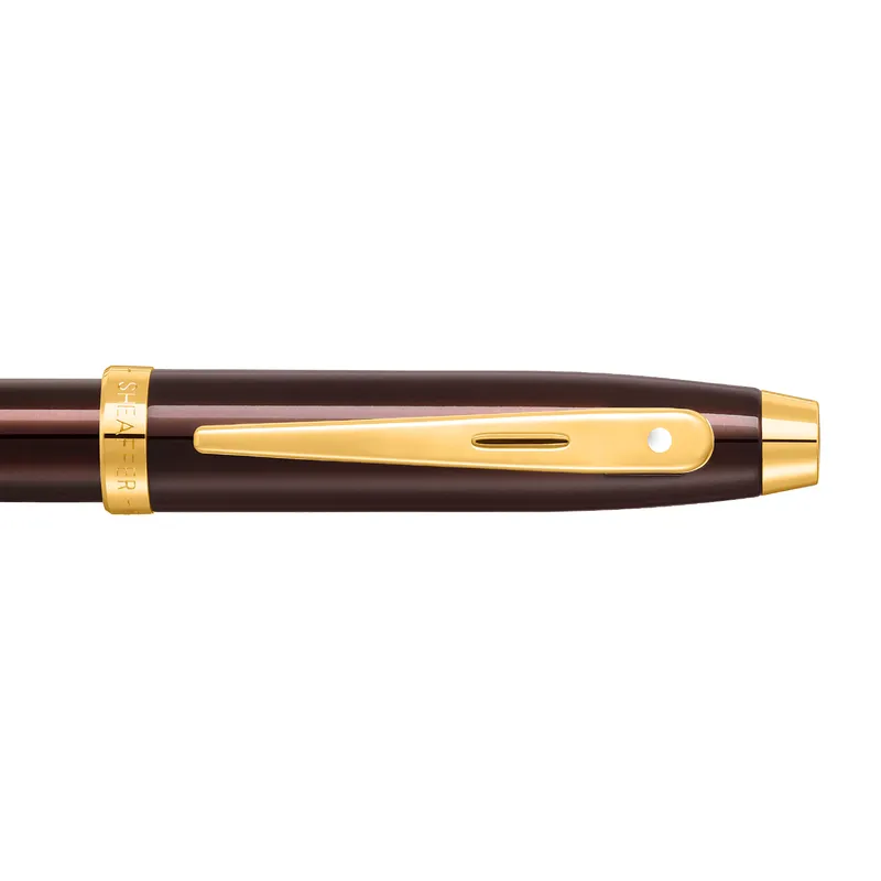 Sheaffer 100 9370 Glossy Coffee Brown Rollerball Pen With PVD Gold-Tone Trim