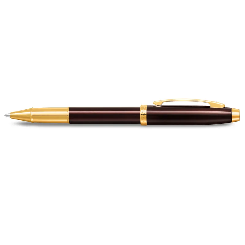 Sheaffer 100 9370 Glossy Coffee Brown Rollerball Pen With PVD Gold-Tone Trim