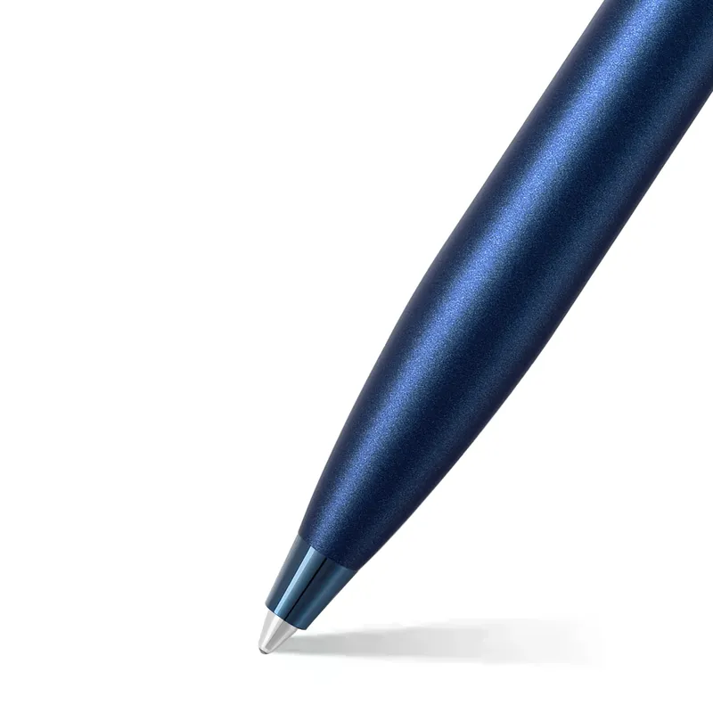 Sheaffer 100 9371 Satin Blue Ballpoint Pen With PVD Blue Trim
