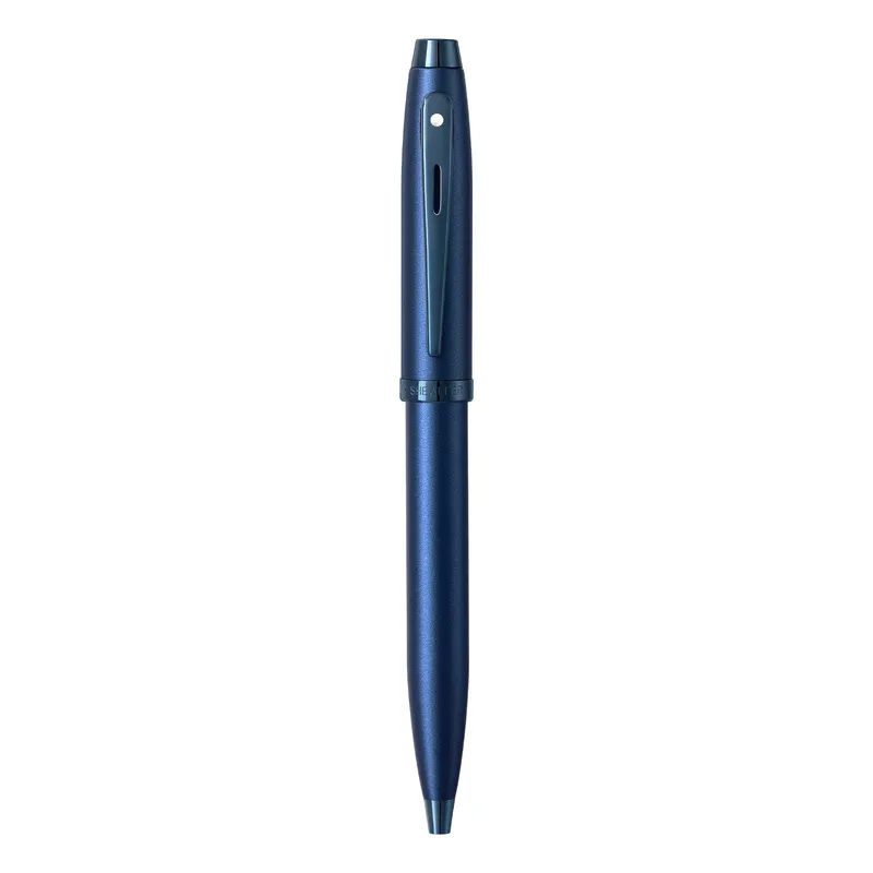 Sheaffer 100 9371 Satin Blue Ballpoint Pen With PVD Blue Trim