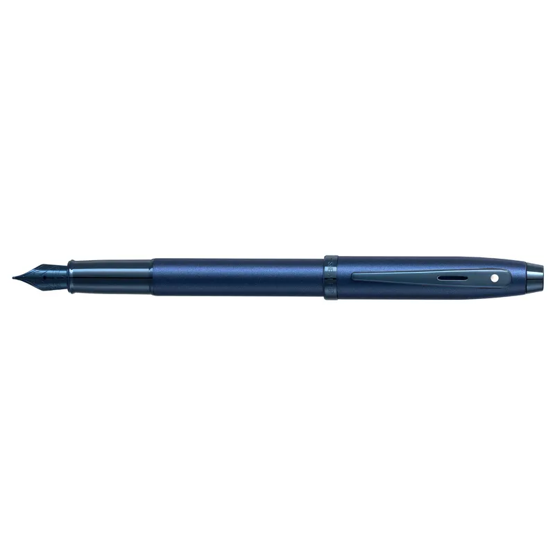 Sheaffer 100 9371 Satin Blue Fountain Pen With PVD Blue Trim - Medium