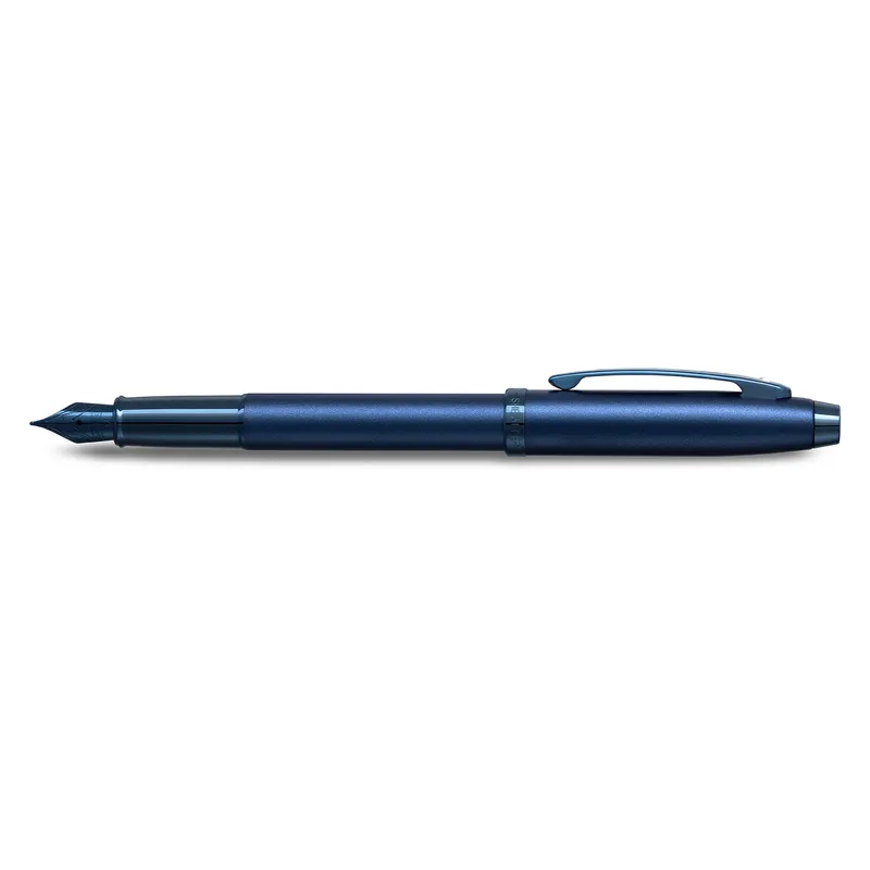 Sheaffer 100 9371 Satin Blue Fountain Pen With PVD Blue Trim - Medium