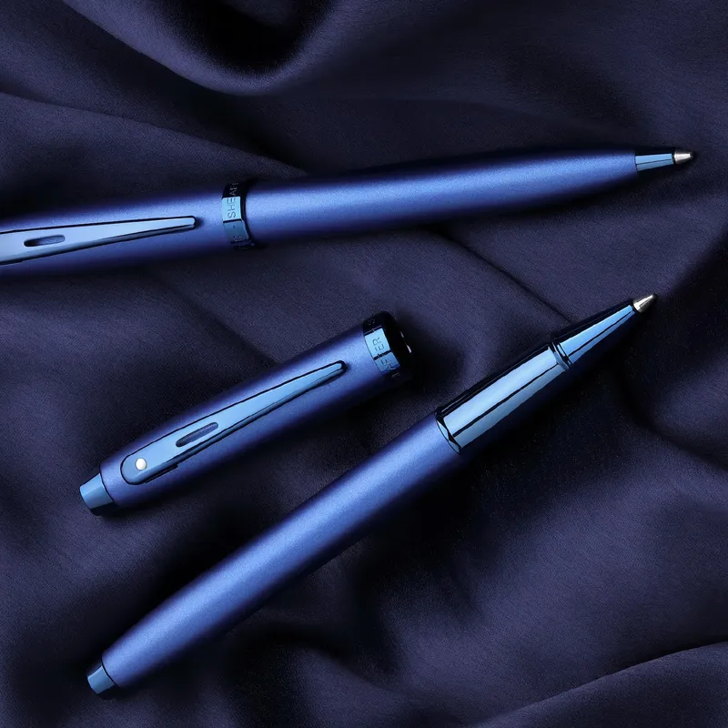 Sheaffer 100 9371 Satin Blue Rollerball Pen With PVD Blue Trim