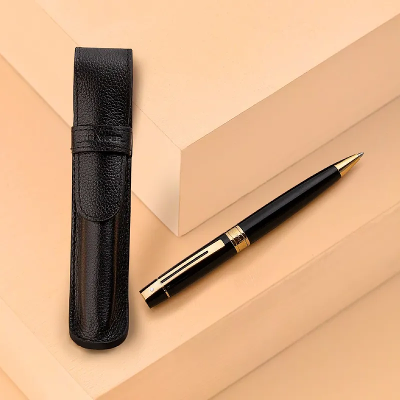 Sheaffer Gift Set Glossy Black 300 9312 Ballpoint Pen With Chrome Trim And Pen Pouch