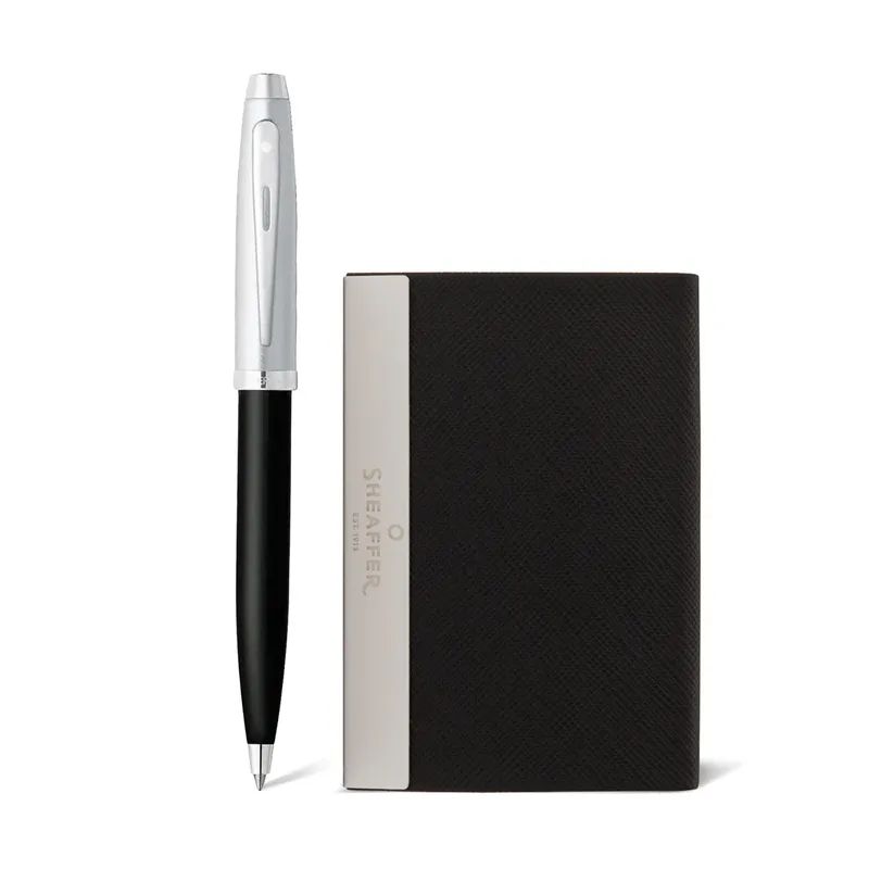 Sheaffer Gift Set 100 Ballpoint Pen with Business Card Holder  Glossy Black with Chrome Trims