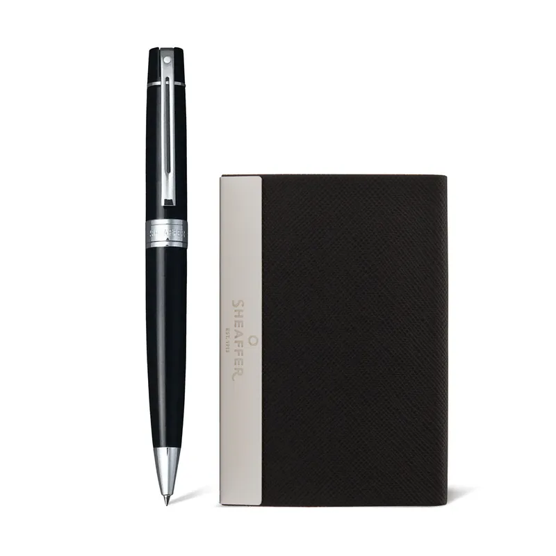 Sheaffer Gift Set 300 Ballpoint Pen with Business Card Holder  Glossy Black with Chrome Trims
