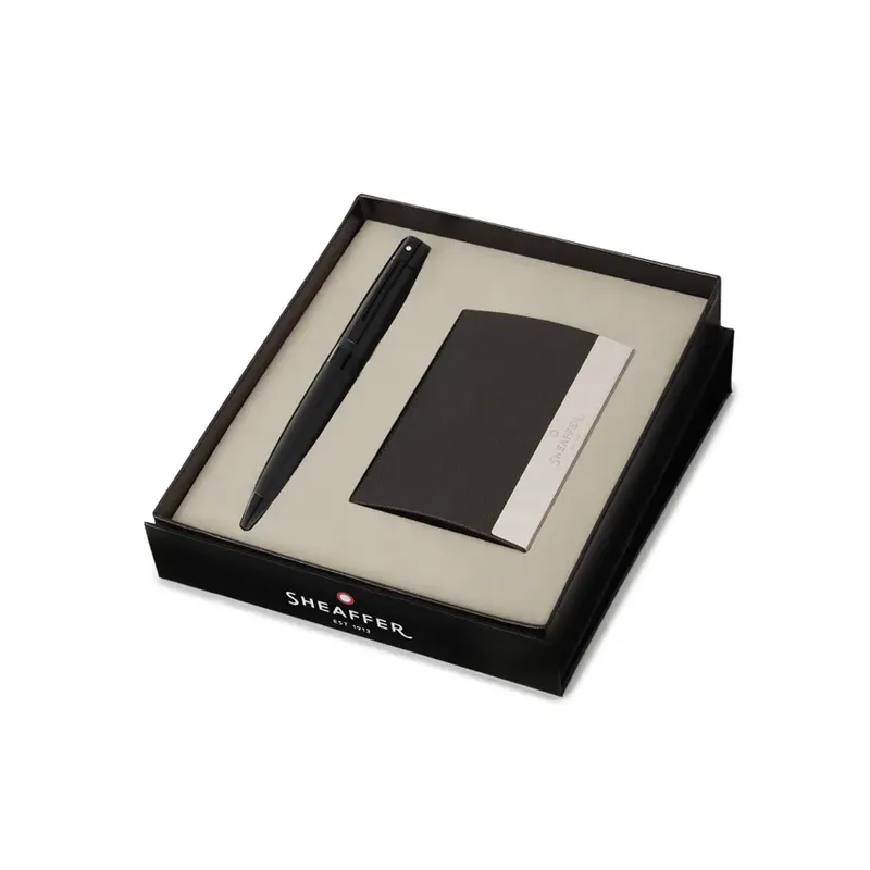 Sheaffer Gift Set 300 Ballpoint Pen with Business Card Holder  Matte Black with Black Trims