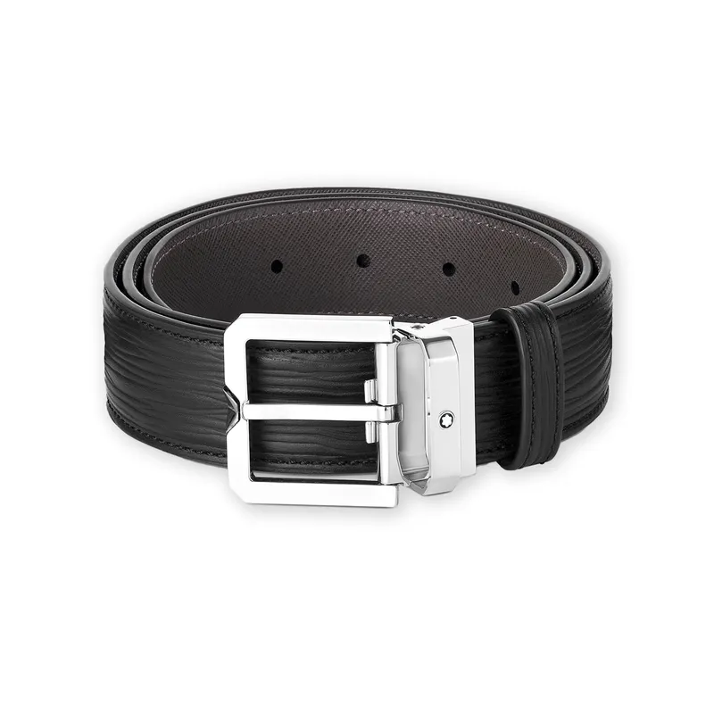 Montblanc 131171 Bark Print Leather Belt (35 mm) - Black