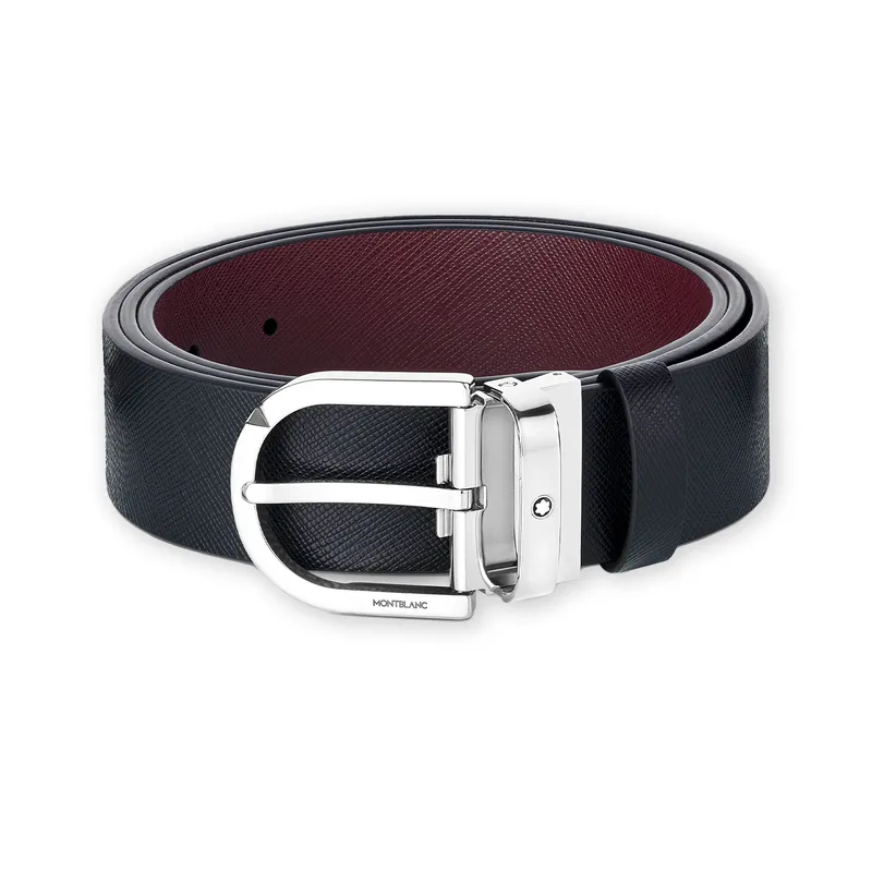 Montblanc 131176 Reversible Leather Belt (35 mm) - Black/Mosto